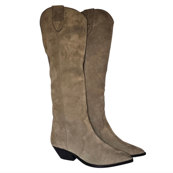 Isabel Marant Shoes - Isabel Marant Denvee Cowboy Boots - Women's Size 39 - Knee High Taupe Suede